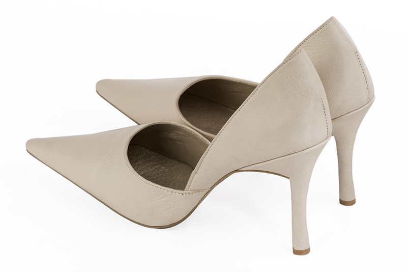 Champagne white women's open arch dress pumps. Pointed toe. Very high slim heel. Rear view - Florence KOOIJMAN